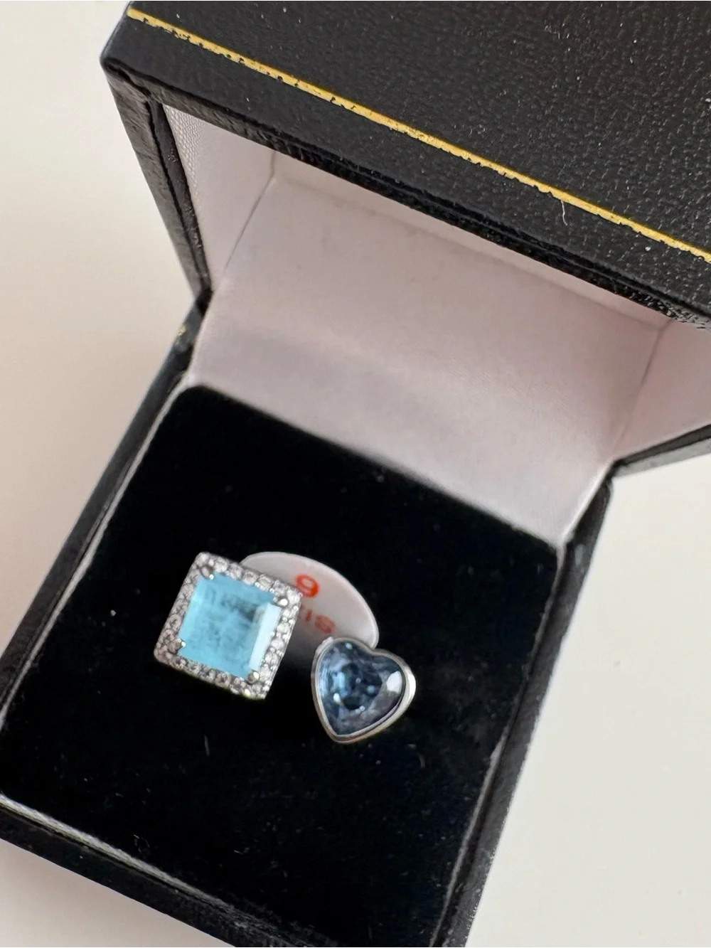 Bomb Party Sweetheart Bypass Ring RG25916 Blue Topaz & Blue Spinel Hematite